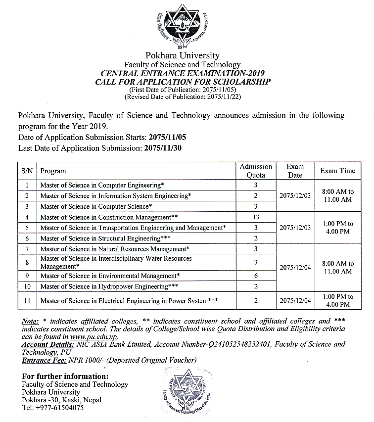 Scholarships to study Masters of Engineering programs of Pokhara